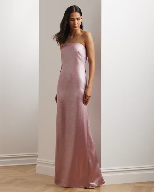 Ralph Lauren Foiled Charmeuse Strapless Gown
