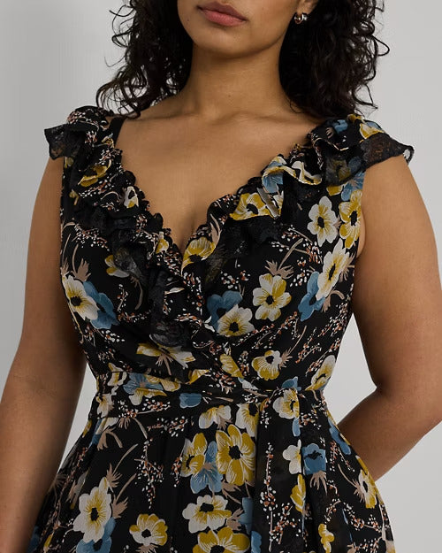 Ralph Lauren Floral Ruffle-Trim Georgette Gown