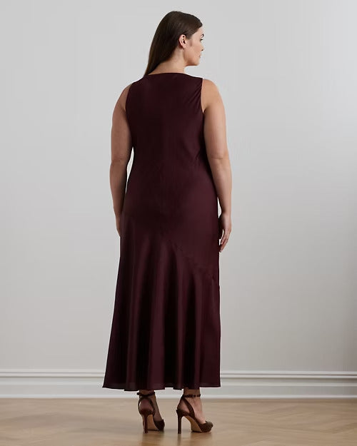 Ralph Lauren Bow-Trim Charmeuse Cowlneck Gown