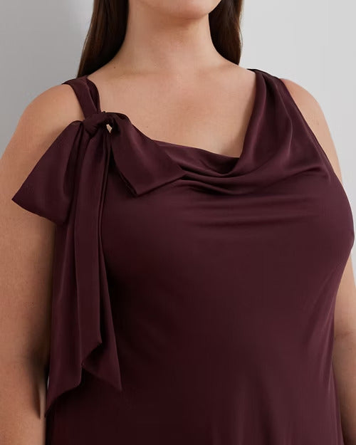 Ralph Lauren Bow-Trim Charmeuse Cowlneck Gown