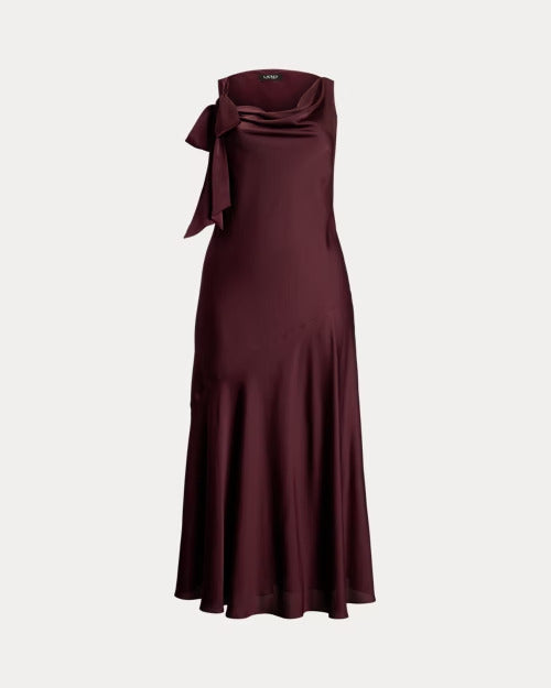 Ralph Lauren Bow-Trim Charmeuse Cowlneck Gown