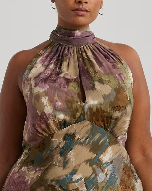 Ralph Lauren Floral Burnout Satin Halter Gown