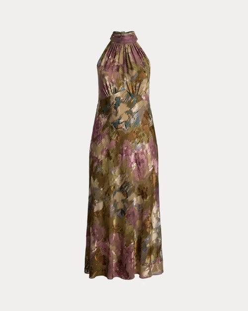 Ralph Lauren Floral Burnout Satin Halter Gown
