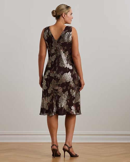 Ralph Lauren Floral Metallic Jacquard Cocktail Dress