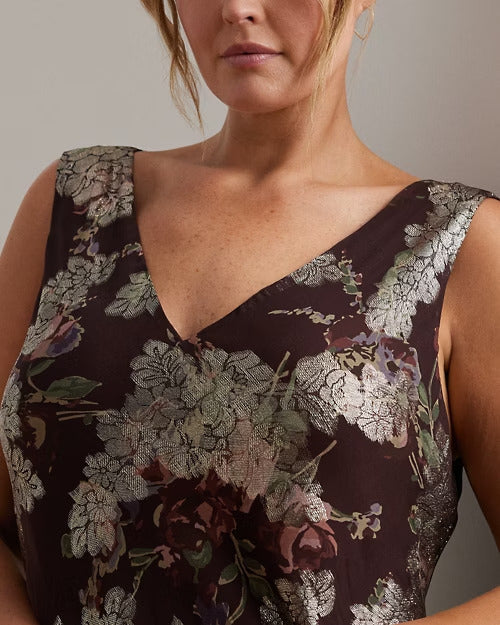 Ralph Lauren Floral Metallic Jacquard Cocktail Dress