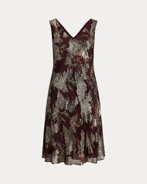 Ralph Lauren Floral Metallic Jacquard Cocktail Dress