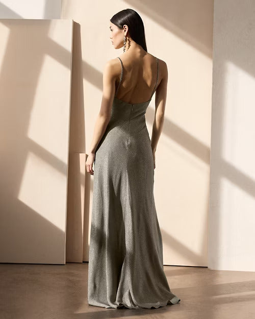 Ralph Lauren Natalie Textured Metallic Evening Dress