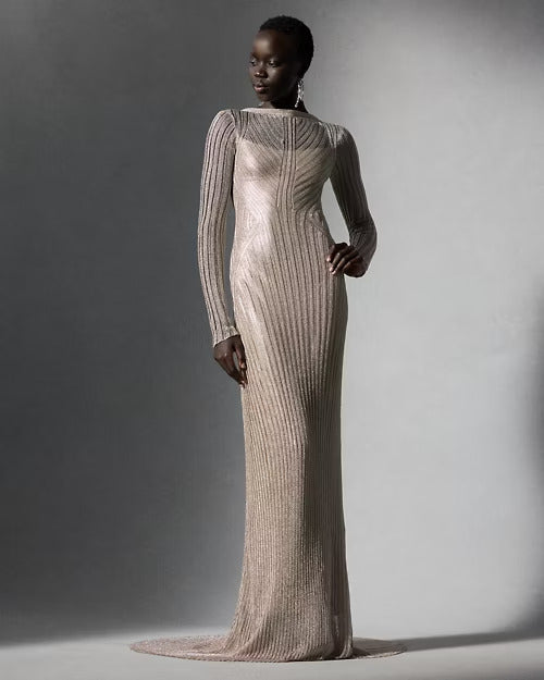 Ralph Lauren Metallic Sweater Evening Dress