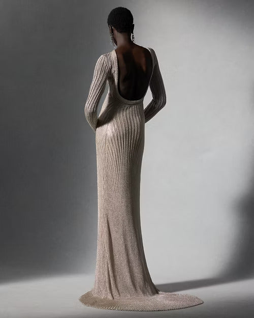 Ralph Lauren Metallic Sweater Evening Dress