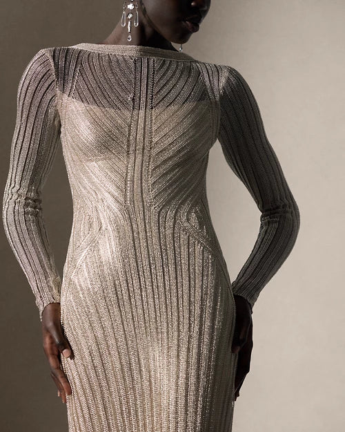 Ralph Lauren Metallic Sweater Evening Dress