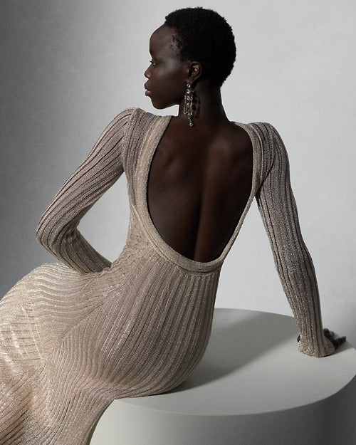 Ralph Lauren Metallic Sweater Evening Dress