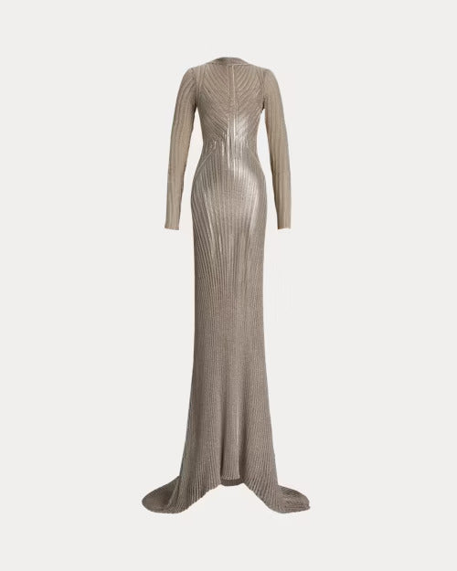 Ralph Lauren Metallic Sweater Evening Dress