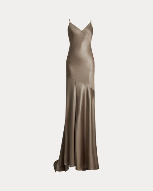 Ralph Lauren Cay Satin Sleeveless Evening Dress