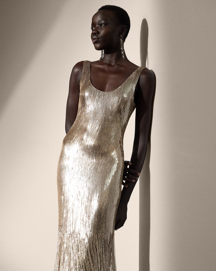 Ralph Lauren Dolley Embellished Silk Cocktail Dress