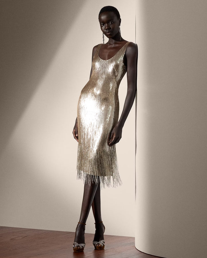 Ralph Lauren Dolley Embellished Silk Cocktail Dress