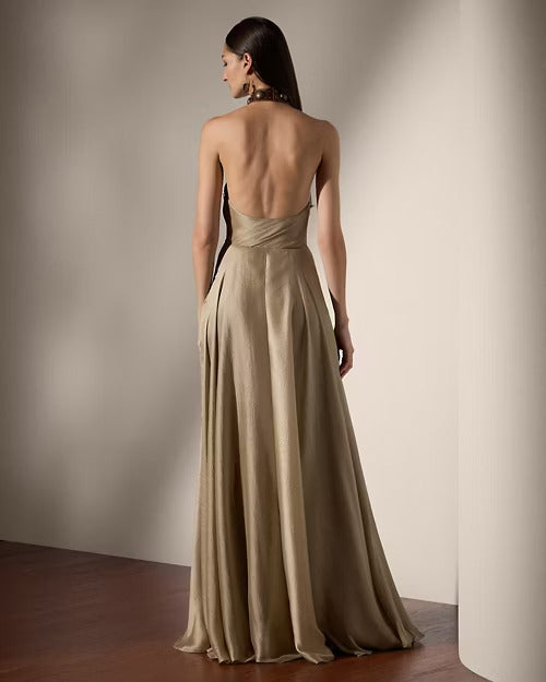 Ralph Lauren Sherri Metallic Gauze Evening Dress