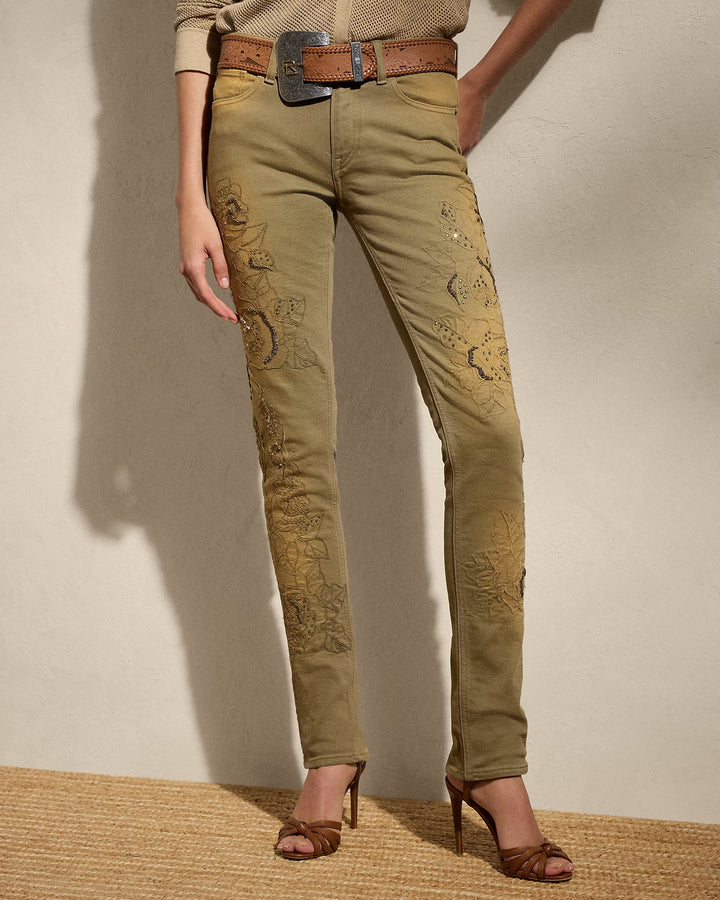 Ralph Lauren Barrett Embellished Slim Denim Jean