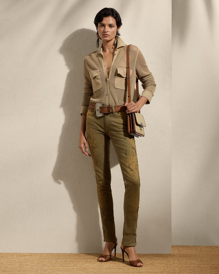 Ralph Lauren Barrett Embellished Slim Denim Jean