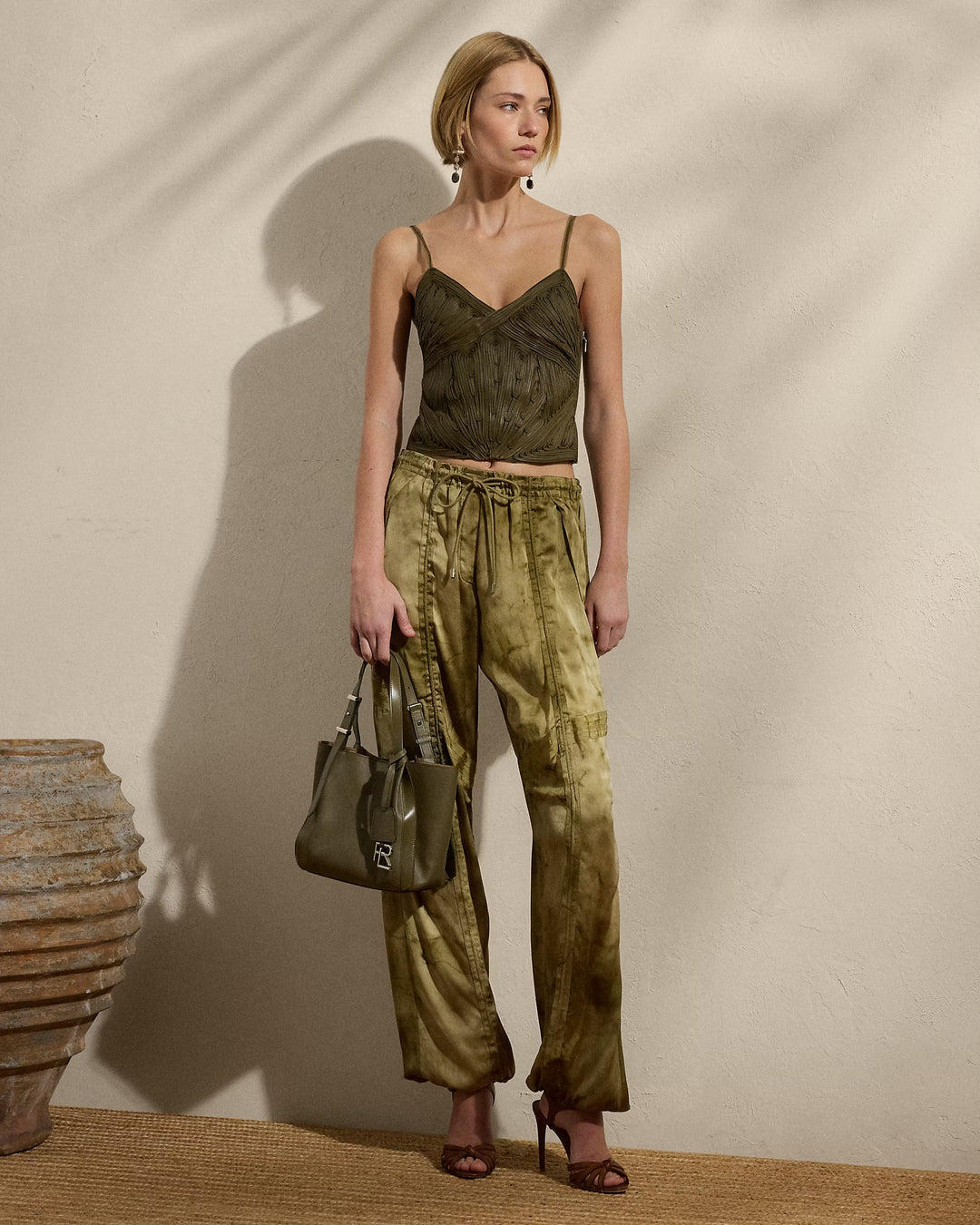 Ralph Lauren Naylor Lambskin & Tulle Sleeveless Top