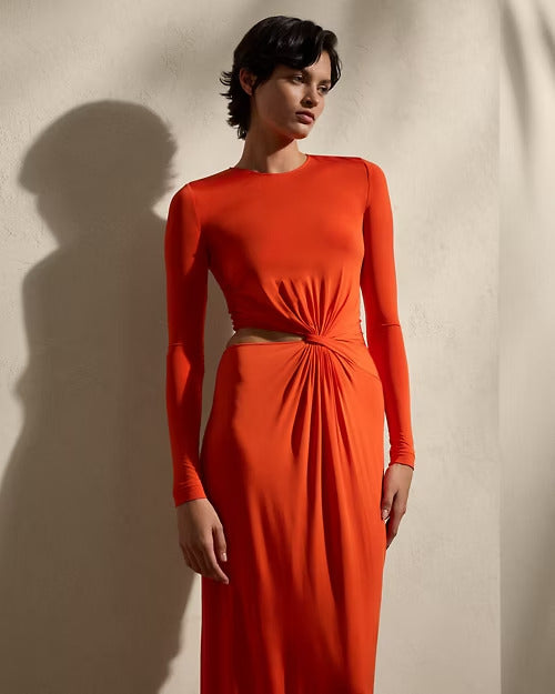 Ralph Lauren Twist-Front Long-Sleeve Evening Dress
