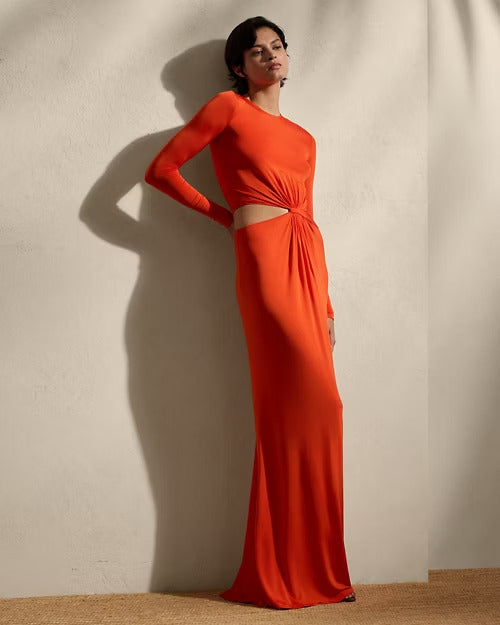 Ralph Lauren Twist-Front Long-Sleeve Evening Dress