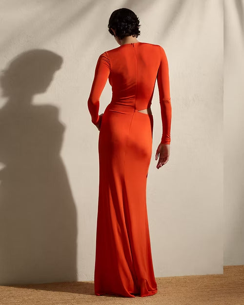 Ralph Lauren Twist-Front Long-Sleeve Evening Dress