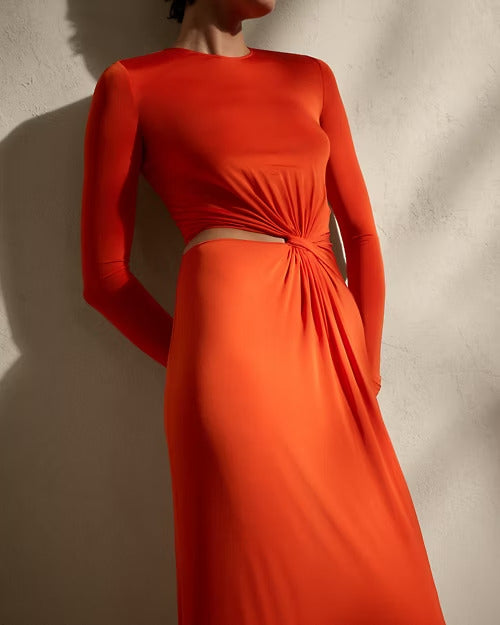 Ralph Lauren Twist-Front Long-Sleeve Evening Dress