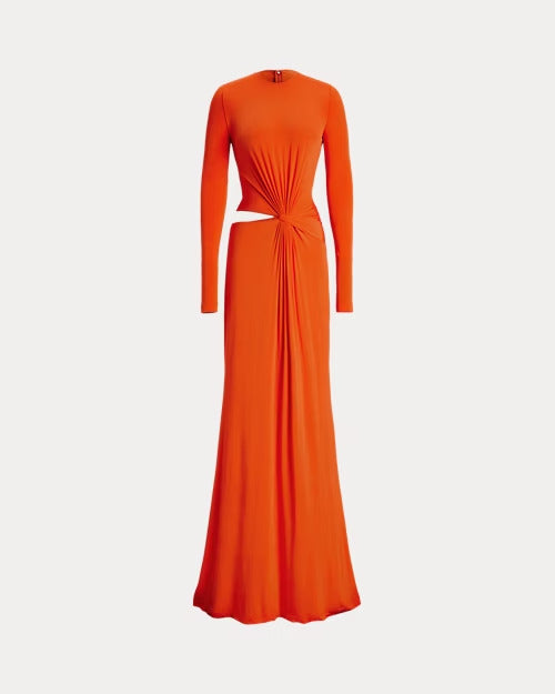 Ralph Lauren Twist-Front Long-Sleeve Evening Dress