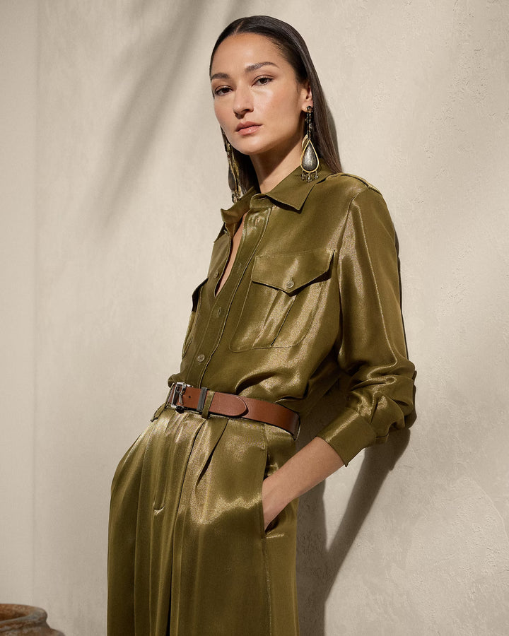 Ralph Lauren Natalie Metallic Satin Shirt