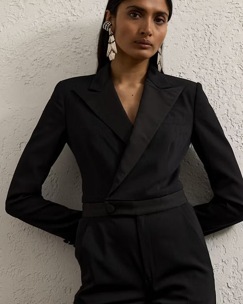 Ralph Lauren Tenney Wool Gabardine Tuxedo Jumpsuit