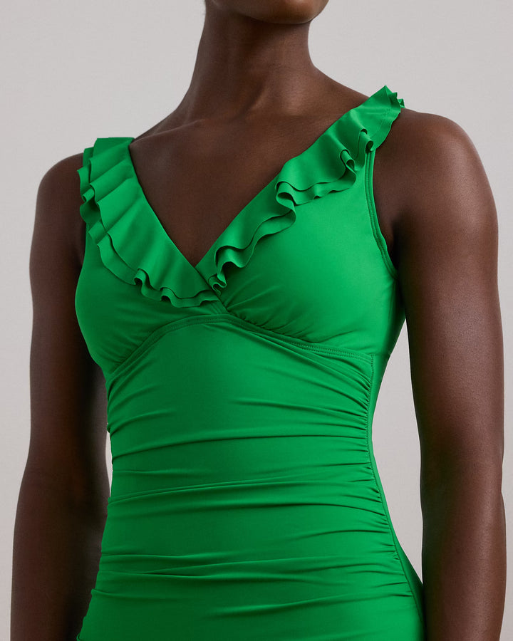Ralph Lauren Ruffle-Trim Surplice One-Piece