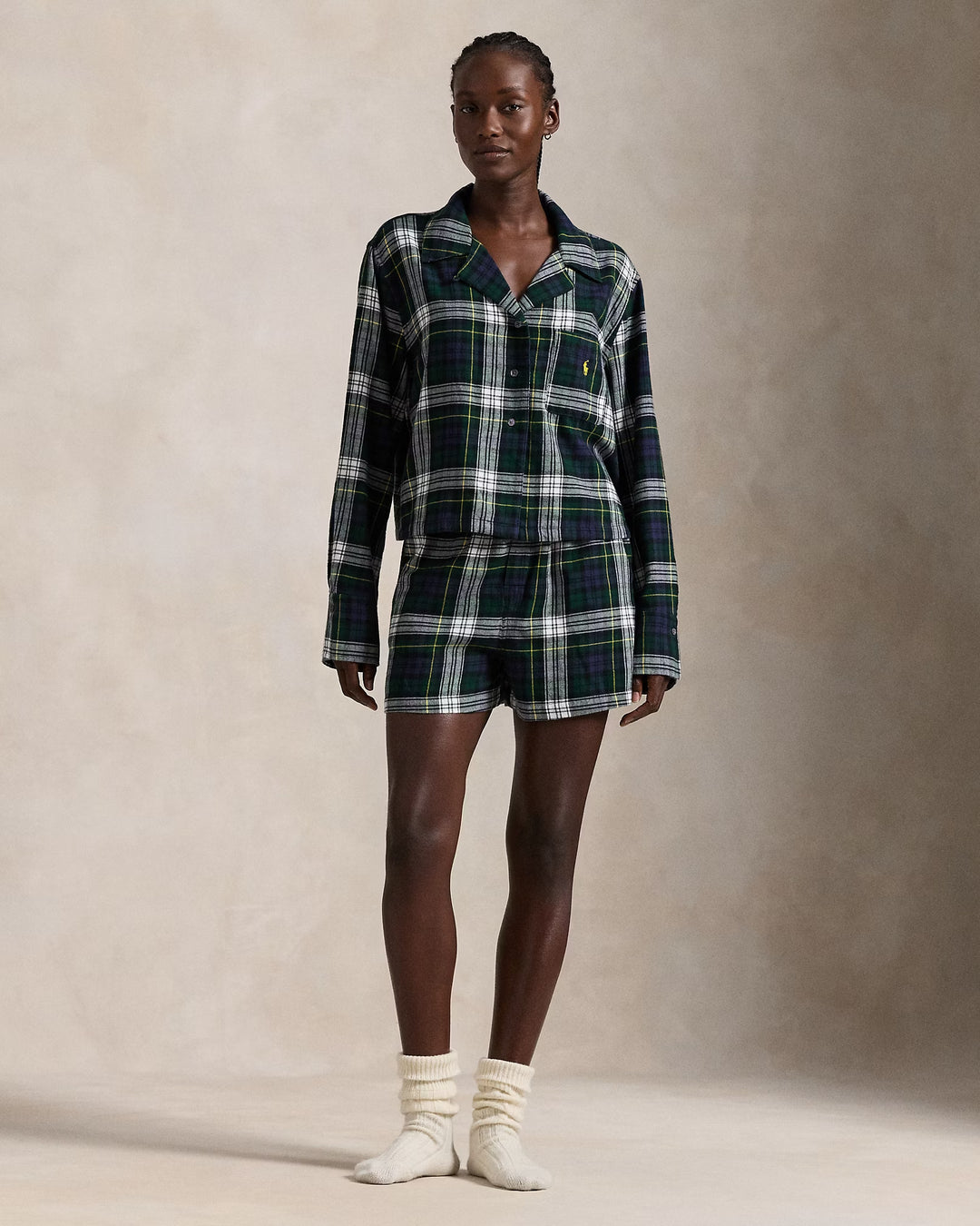 Ralph Lauren Crop Top & Boxer Plaid Flannel PJ Set