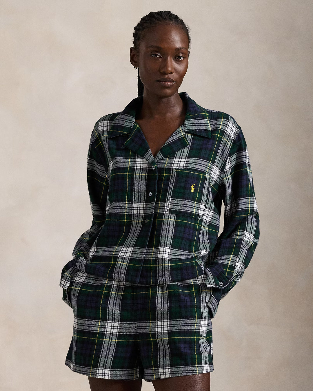 Ralph Lauren Crop Top & Boxer Plaid Flannel PJ Set