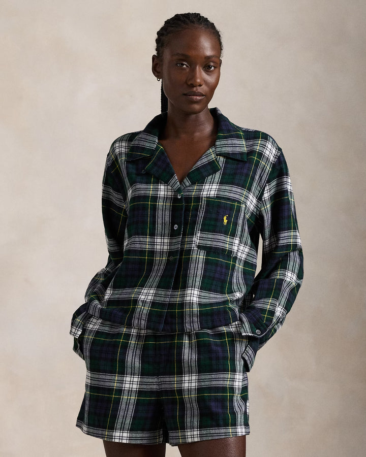 Ralph Lauren Crop Top & Boxer Plaid Flannel PJ Set