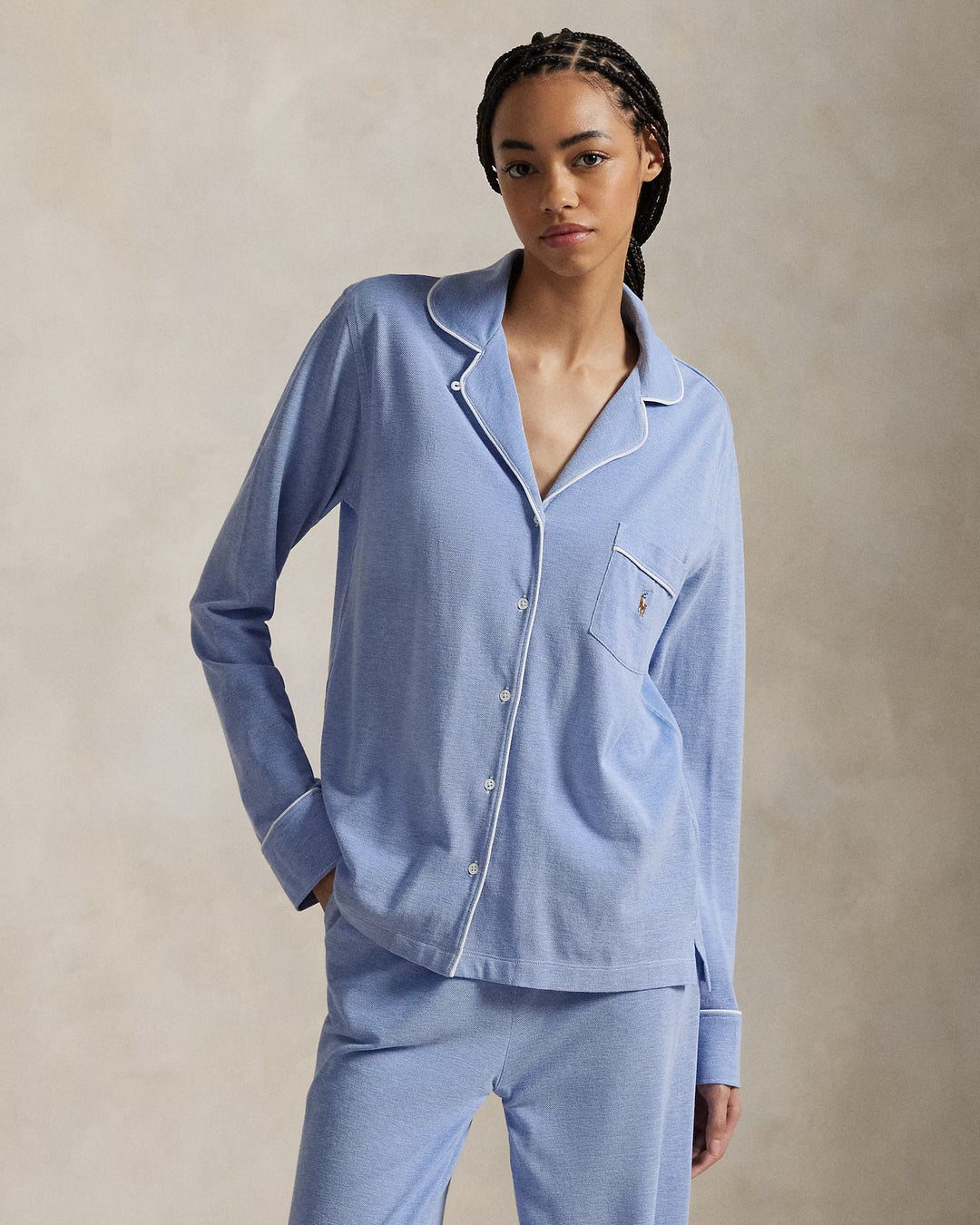 Ralph Lauren Knit Long-Sleeve Shirt & Pant Pajama Set
