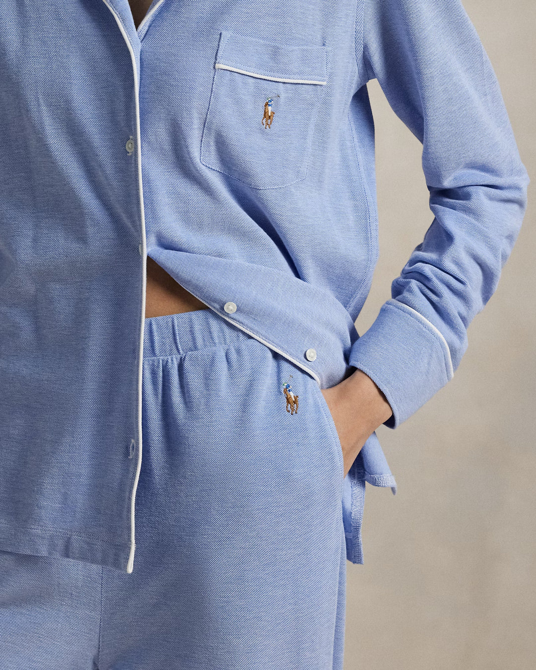 Ralph Lauren Knit Long-Sleeve Shirt & Pant Pajama Set