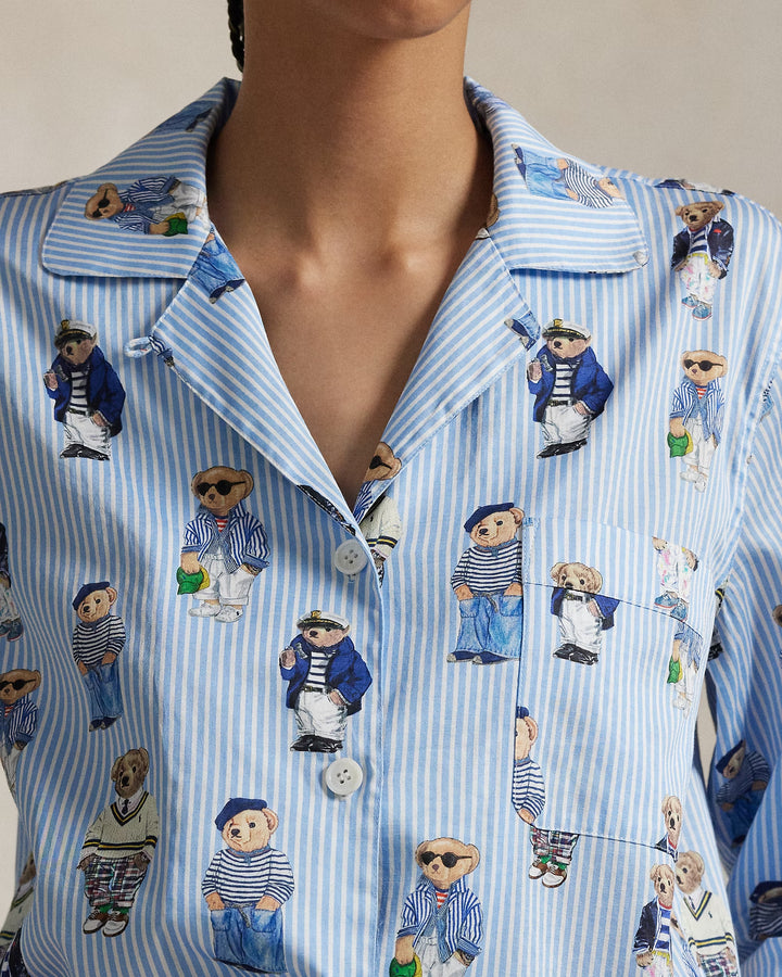 Ralph Lauren Polo Bear Cotton Long-Sleeve Pajama Set