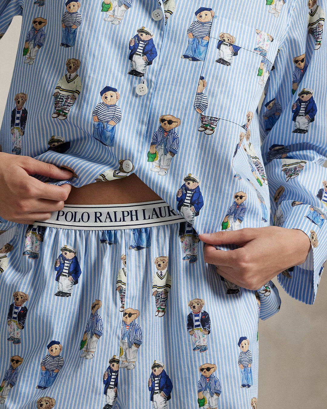 Ralph Lauren Polo Bear Cotton Long-Sleeve Pajama Set