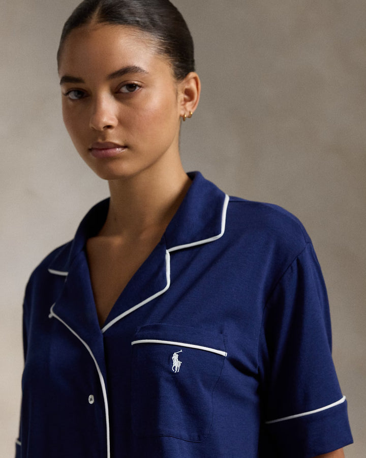 Ralph Lauren Piped Jersey Short-Sleeve Pajama Set