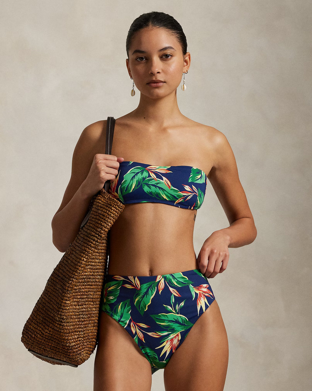 Ralph Lauren Tropical-Print High-Waist Bikini Bottom