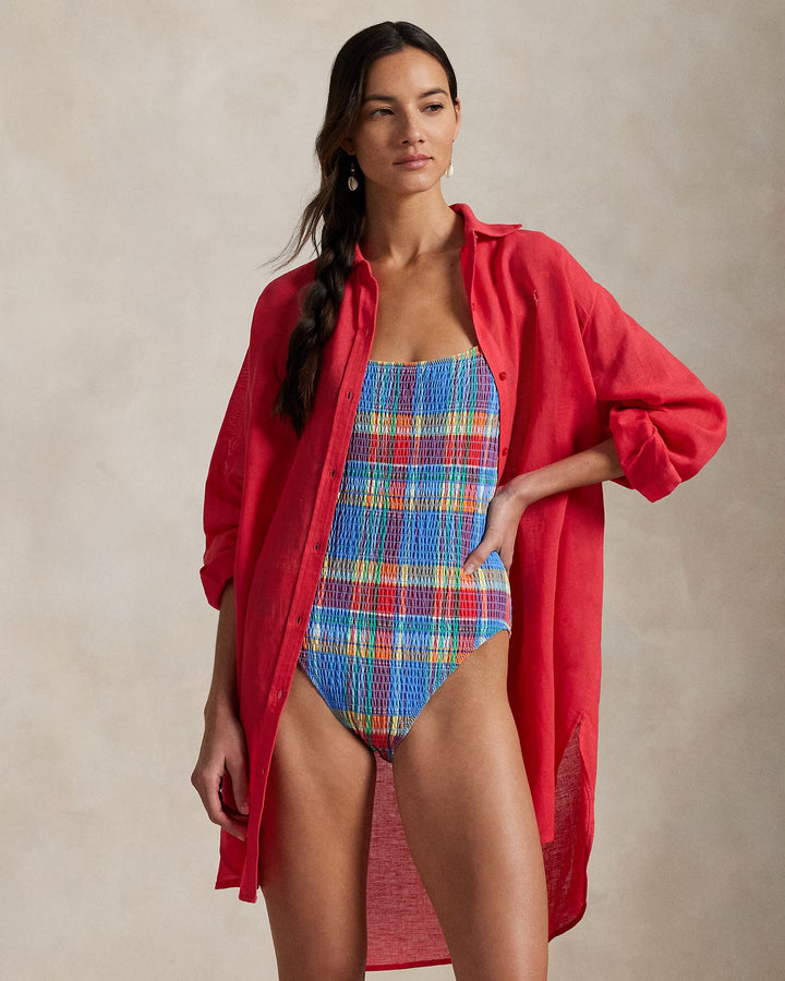 Ralph Lauren Plaid Scoopback One-Piece Swimsuit