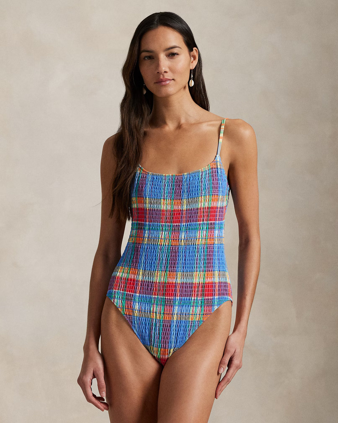 Ralph Lauren Plaid Scoopback One-Piece Swimsuit