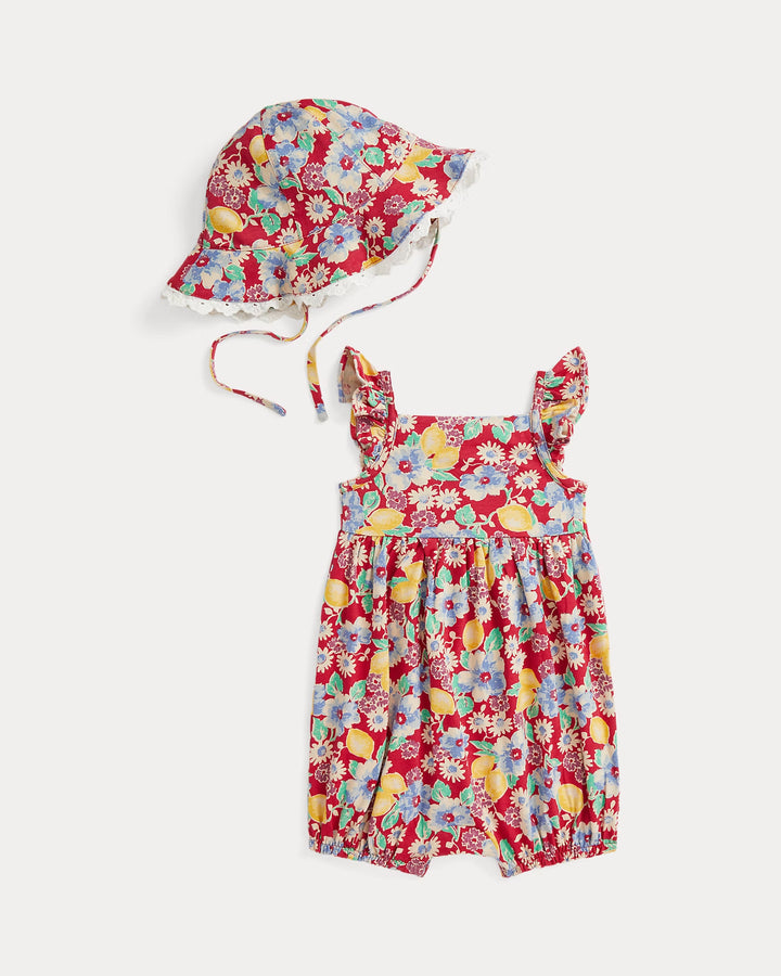 Ralph Lauren Floral Cotton Jersey Shortall & Hat Set