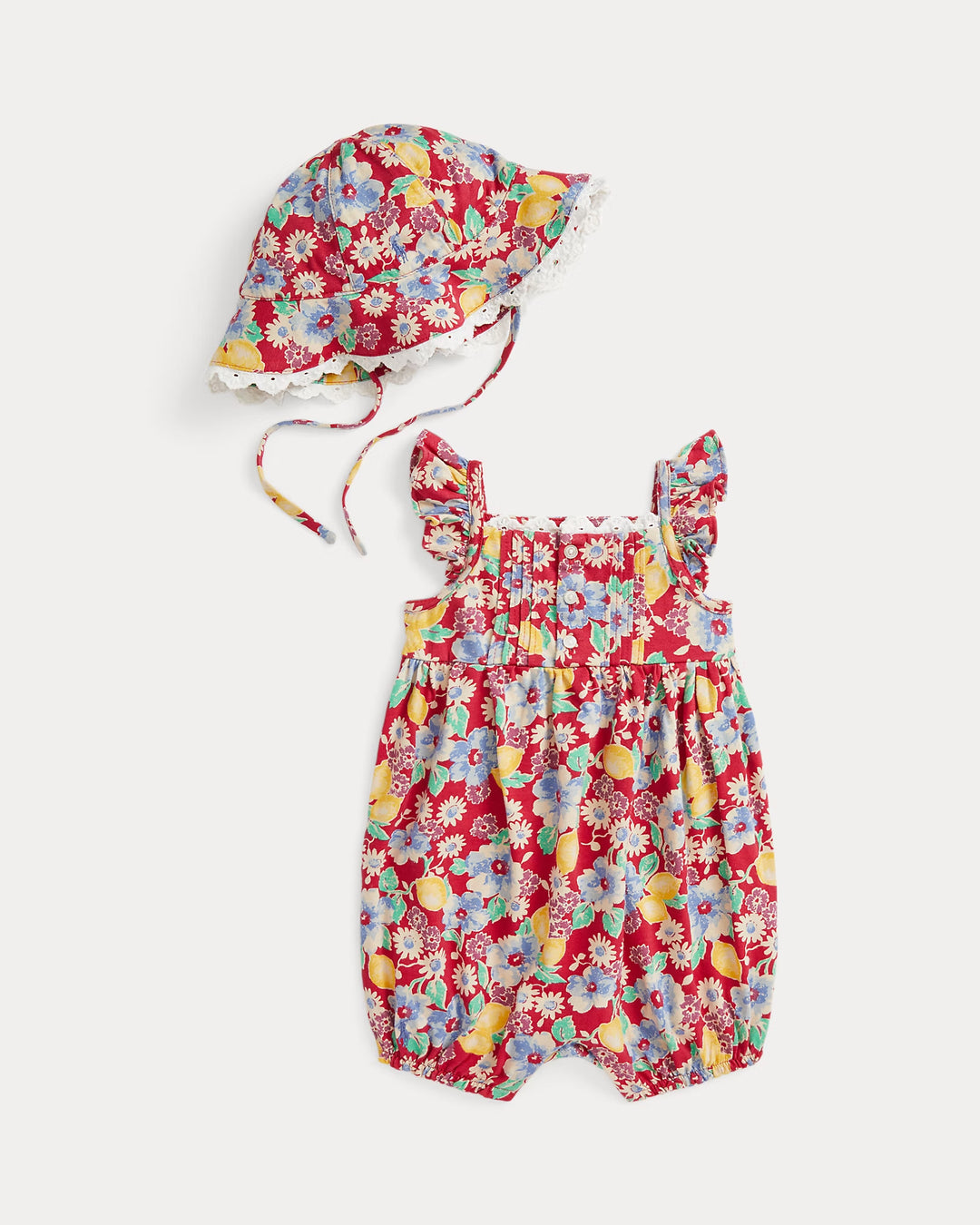 Ralph Lauren Floral Cotton Jersey Shortall & Hat Set