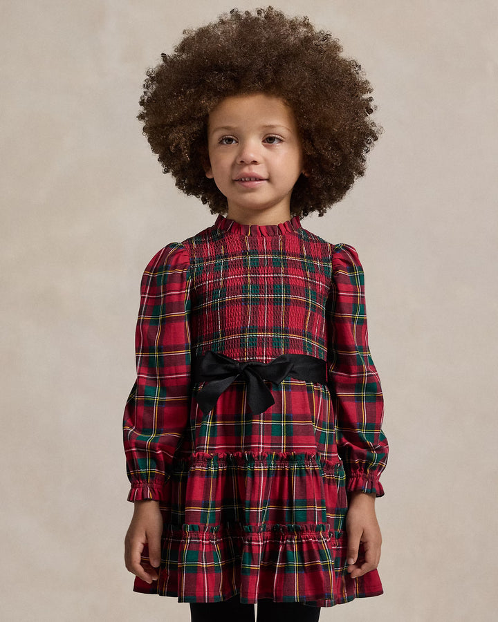 Ralph Lauren Plaid Smocked Cotton Jersey Dress
