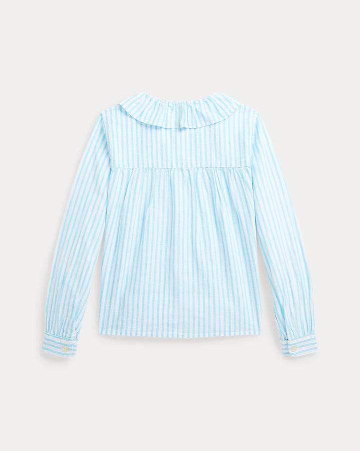 Ralph Lauren Striped Ruffled Linen-Cotton Shirt