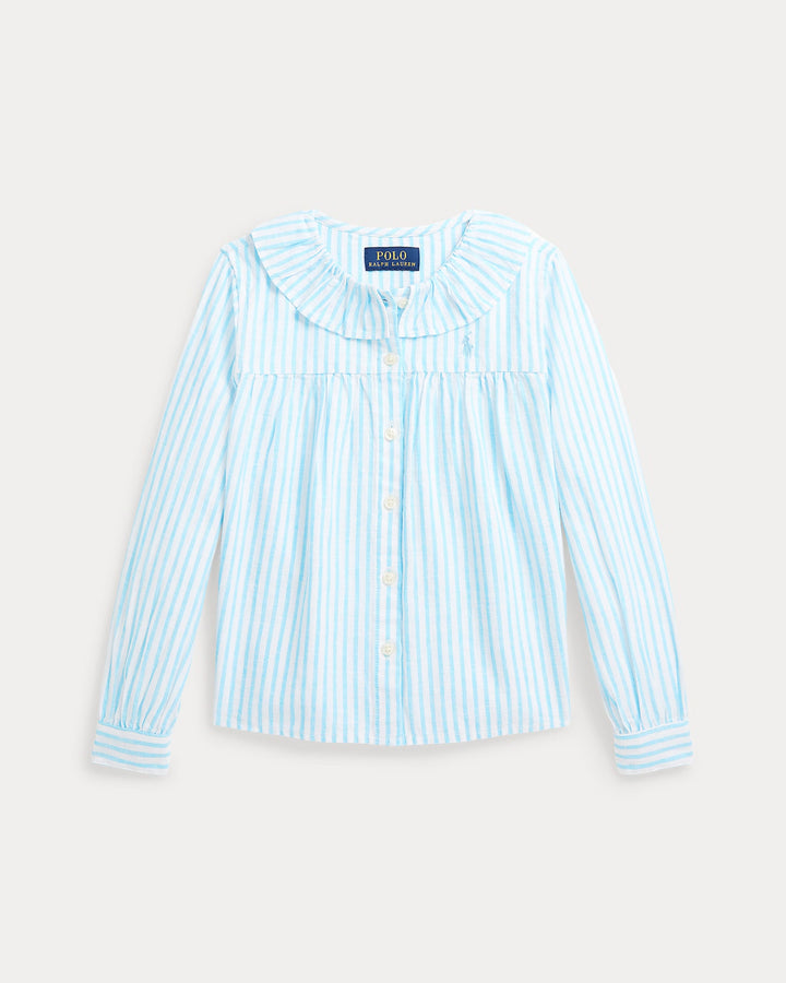 Ralph Lauren Striped Ruffled Linen-Cotton Shirt