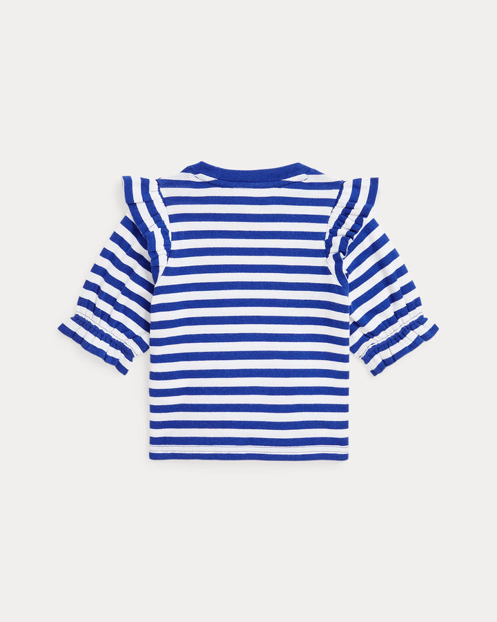 Ralph Lauren Striped Ruffled Cotton-Modal Top