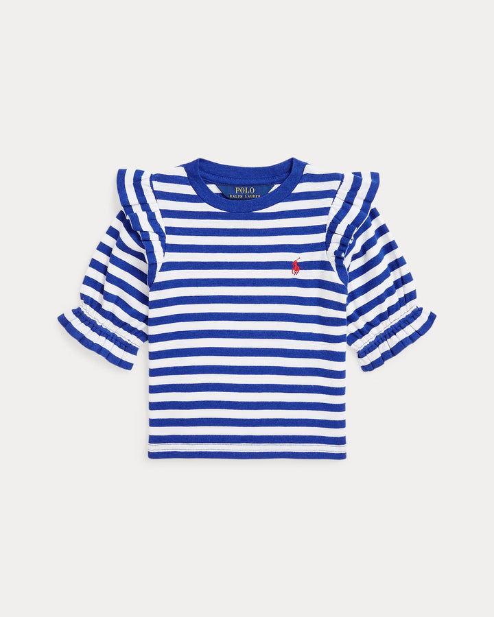 Ralph Lauren Striped Ruffled Cotton-Modal Top