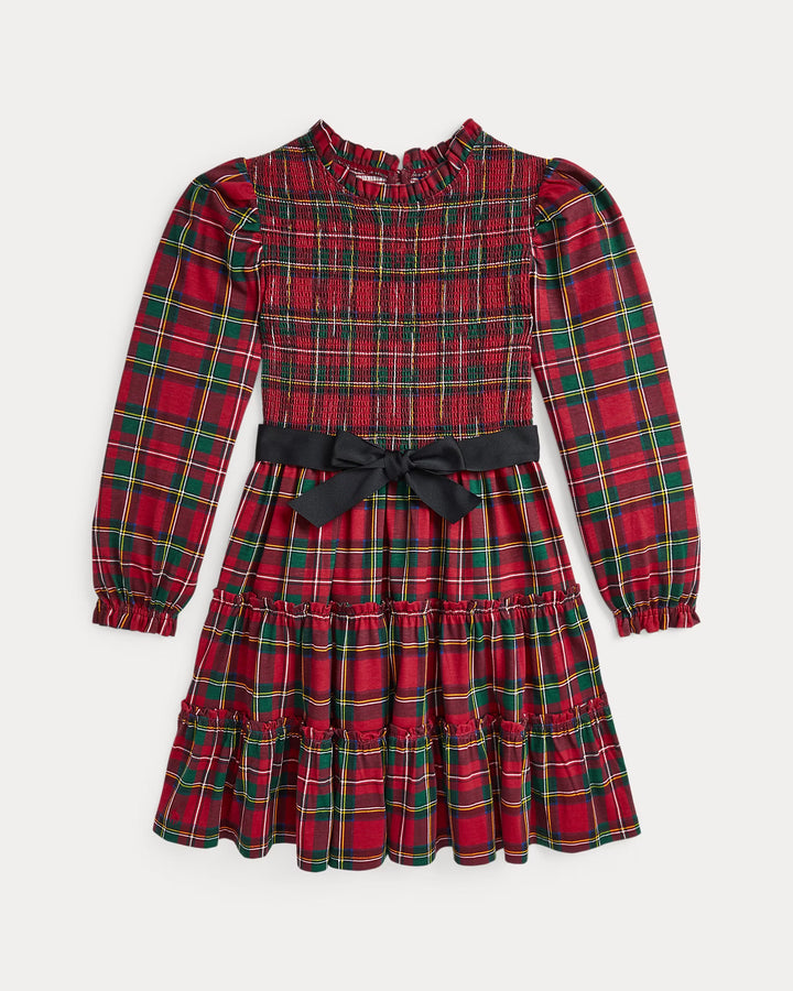 Ralph Lauren Plaid Smocked Cotton Jersey Dress